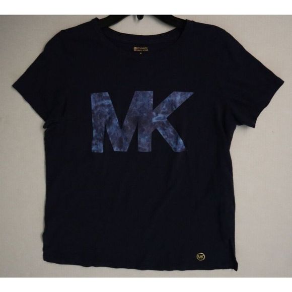 Michael Kors QS3515I6TF Women Sz M Midnight Blue "MK" Logo Crew Neck T-Shirt $68 - Picture 6 of 7